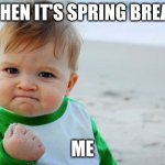 When will it be spring break? | WHEN IT'S SPRING BREAK; ME | image tagged in memes,success kid original | made w/ Imgflip meme maker