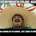 I'm gonna learn you some Spanish | MEXICAN WORD OF THE DAY: AGUAS; AGUAS GONNA GO TO SCHOOL,  BUT I HAVE TO WORK | image tagged in mexican word of the day | made w/ Imgflip meme maker