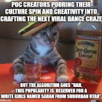 MDSC31 | POC CREATORS POURING THEIR CULTURE SPIN AND CREATIVITY INTO CRAFTING THE NEXT VIRAL DANCE CRAZE; BUT THE ALGORITHM GOES "NAH, THIS POPULARITY IS  RESERVED FOR A WHITE GIRLS NAMED SARAH FROM SUBURBAN UTAH" | image tagged in mexican cat | made w/ Imgflip meme maker