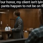 Real | "Your honor, my client isn't lying. His pants happen to not be on fire." | image tagged in gifs,memes | made w/ Imgflip video-to-gif maker