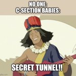 Very creative title | NO ONE:
C-SECTION BABIES:; SECRET TUNNEL!! | image tagged in secret tunnel | made w/ Imgflip meme maker