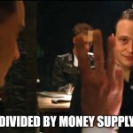 Macros | DIVIDED BY MONEY SUPPLY | image tagged in three fingers inglourious basterds | made w/ Imgflip meme maker