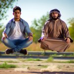two guys levitating