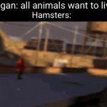 hamsters always looking for the quickest route | Vegan: all animals want to live! Hamsters: | image tagged in gifs,funny,hamsters,hamster,vegans,death | made w/ Imgflip video-to-gif maker