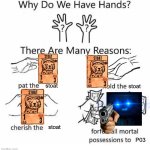 Why do we have hands? (all blank) | stoat; stoat; stoat; P03 | image tagged in why do we have hands all blank | made w/ Imgflip meme maker