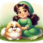 Cute girl sitting with dog