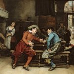 2 men talking in tavern