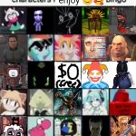 characters I enjoy bingo meme