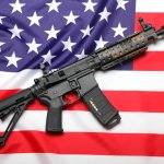 American Flag and AR-15 gun firearm rifle