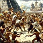 aztecs getting attacked by the spanish