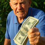 Angry man paying