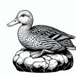 duck siting on a rock