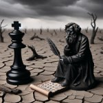 A commoner seeing Karl Marx scribbling an