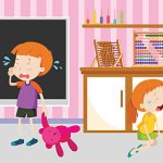 Sad children crying in the classroom illustration