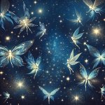 Stars and fairies on dark blue background