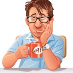 Bored Guy drinking coffee cartoon