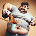 Fat guy habos babos coca colash and then slamming a cola bottle