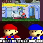 ayo thats kinda sus bro ngl | AYO WHAT THE SPONGEBOB DOING? | image tagged in ayo thats kinda sus bro ngl,spongebob | made w/ Imgflip meme maker