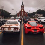 Junky Car Next To an Expensive Car