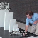 True story | Me simping for a fictional chracter who is a cosplayer; Younger me getting annoyed of cosplayers due to how many of them | image tagged in domino effect,memes,true story,random,simping,fiction | made w/ Imgflip meme maker