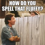3 dollar word | HOW DO YOU SPELL THAT FLUFFY? | image tagged in tim allen | made w/ Imgflip meme maker