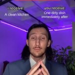 Trade Offer | A clean kitchen; One dirty dish immediately after; Life with roommates | image tagged in trade offer | made w/ Imgflip meme maker