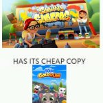 I'd be surprised if you've even heard of the bottom game... | image tagged in every masterpiece has its cheap copy | made w/ Imgflip meme maker