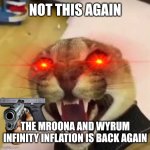 Floppa is very mad | NOT THIS AGAIN; THE MROONA AND WYRUM INFINITY INFLATION IS BACK AGAIN | image tagged in angry floppa | made w/ Imgflip meme maker