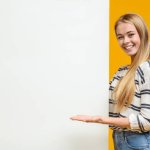 White woman with sign