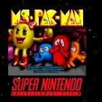 Super NES - Ms. Pac-Man | image tagged in space background,nintendo,arcade,video game,90s,nostalgia | made w/ Imgflip meme maker