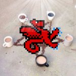 Summoning DungeonKeeper in a coffee pentagram meme