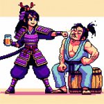 purple samurai sister beating up her drunk purple martial artist