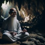 Old philosopher meditating in a cave