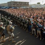 US military pointing guns at civilians