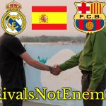 as a Madridista, i would like to support Barca till the end for Spain. RIVALS BUT NOT ENEMIES! | #RivalsNotEnemies | image tagged in handshake between walter white heisenberg and jesse pinkman,barcelona,real madrid,champions league,spain,soccer | made w/ Imgflip meme maker