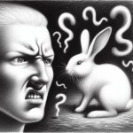 A person being disgusted by a white rabbit