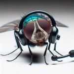 a fly with a headset on