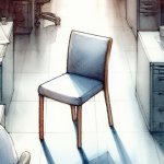 chair just standing in the middle of a news place  doing nothing