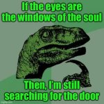 Philosoraptor | If the eyes are the windows of the soul; Then, I’m still searching for the door | image tagged in memes,philosoraptor | made w/ Imgflip meme maker