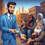 man giving money away to homeless