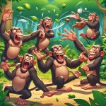 a gruppe of apes throwing shit at each other