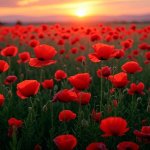 Poppies flowers sunset