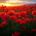 Poppies flowers sunset