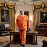 Convicted Felon Trump in prisoner orange in the Oval Office GIF Template