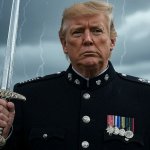 Donald Trump black general's uniform sword silver lightning stor