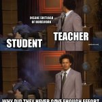 Who Killed Hannibal Meme | INSANE SHITLOAD OF HOMEWORK; TEACHER; STUDENT; WHY DID THEY NEVER GAVE ENOUGH EFFORT | image tagged in memes,who killed hannibal | made w/ Imgflip meme maker