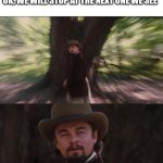 You will? Leonardo, django | "MOM CAN WE GO TO MCDONALDS? OK, WE WILL STOP AT THE NEXT ONE WE SEE; We | image tagged in you will leonardo django | made w/ Imgflip meme maker