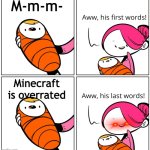 Yeet the child | M-m-m-; Minecraft is overrated | image tagged in aww his last words | made w/ Imgflip meme maker