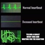 Risk | TELLING A REALLY RISKY JOKE AND WAITING FOR THE REACTION | image tagged in heartbeat rate,memes,jokes,dark humor | made w/ Imgflip meme maker