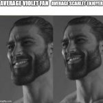 Lets just put our differences aside | AVERAGE VIOLET FAN; AVERAGE SCARLET ENJOYER | image tagged in fan vs enjoyer but they're both giga chad,pokemon | made w/ Imgflip meme maker